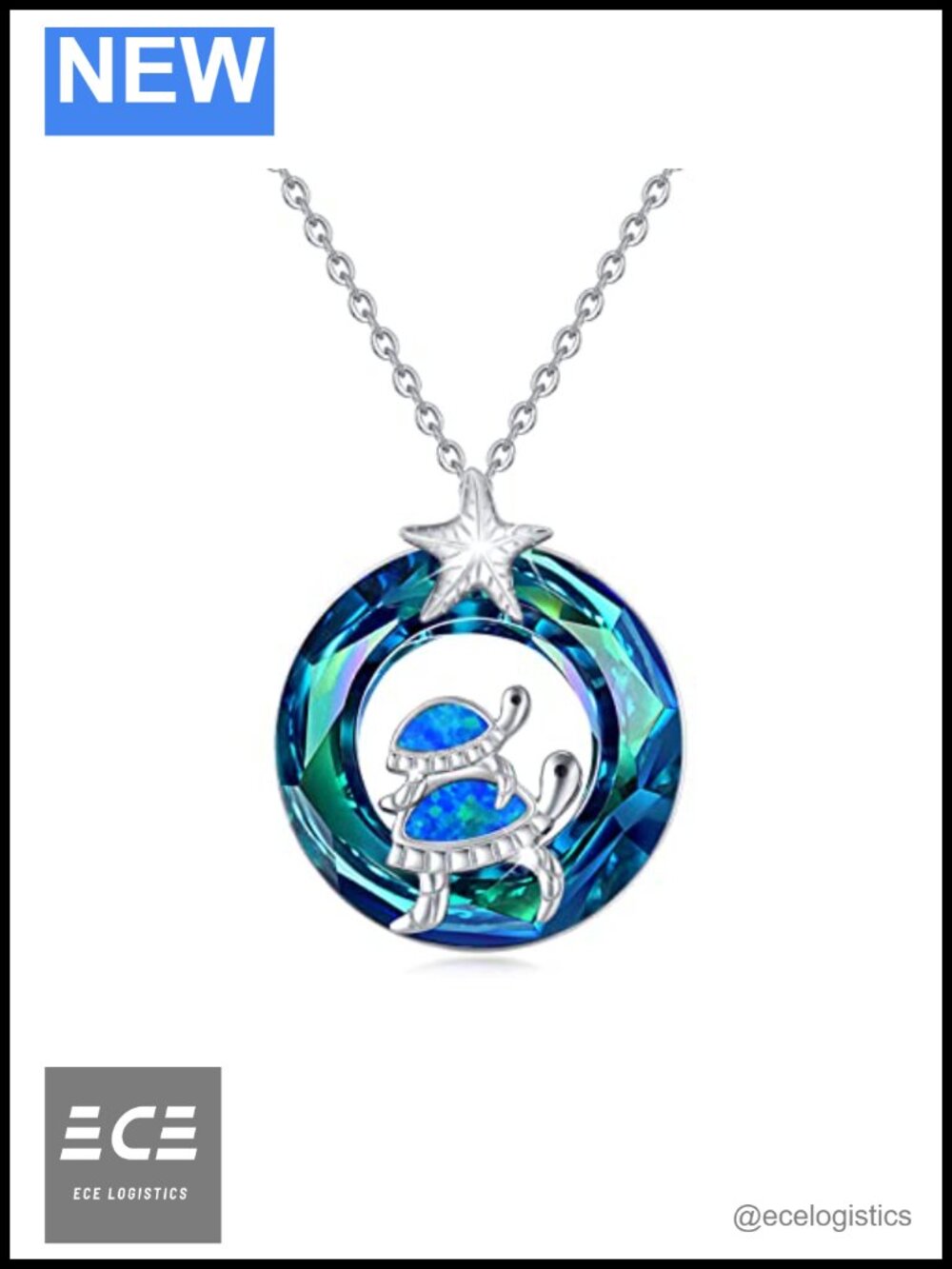Sterling Silver Turtle Pendant Necklace 18in Adjustable Crystal